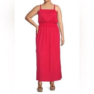 MICHAEL Michael Kors Coral Red Smocked Cami Cross Back Maxi Dress Summer Resort